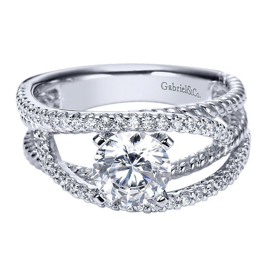 Engagement Ring 14k White Gold Diamond Free Form