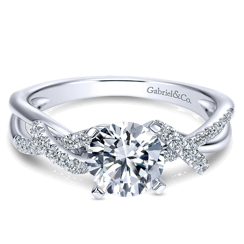 Engagement Ring 14k White Gold Diamond Free Form