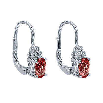 14k White Gold Diamond Garnet Drop Earrings