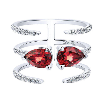 14k White Gold Diamond Garnet Fashion Ladies' Ring
