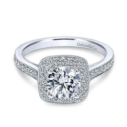 14K White Gold Diamond Halo Channel 14K White Gold Engagement Ring ER7525W44Jj
