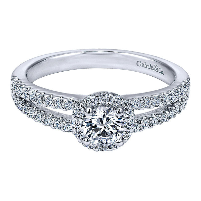 Engagement Ring 14k White Gold Diamond Halo