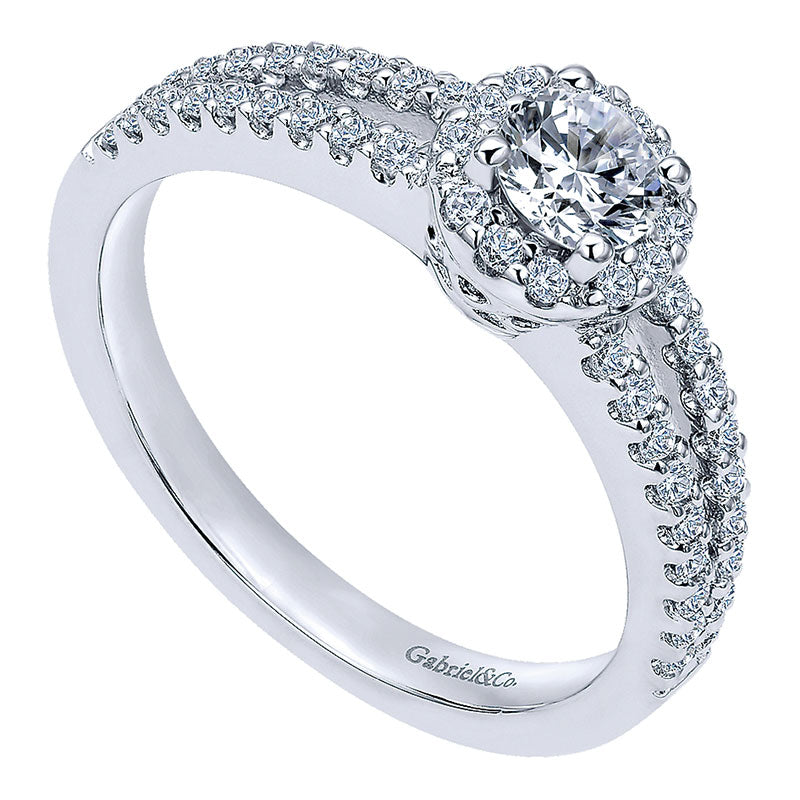 Engagement Ring 14k White Gold Diamond Halo