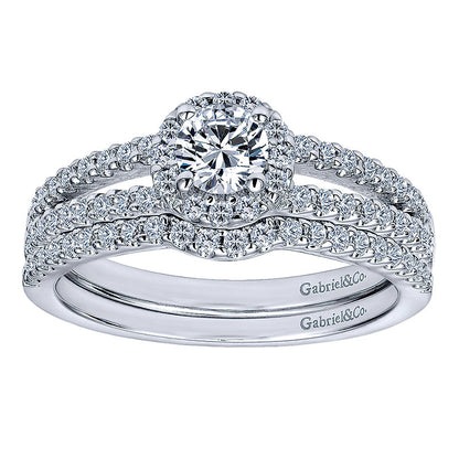 Engagement Ring 14k White Gold Diamond Halo