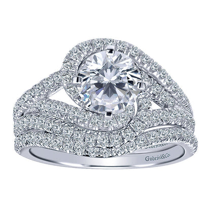Engagement Ring 14k White Gold Diamond Halo