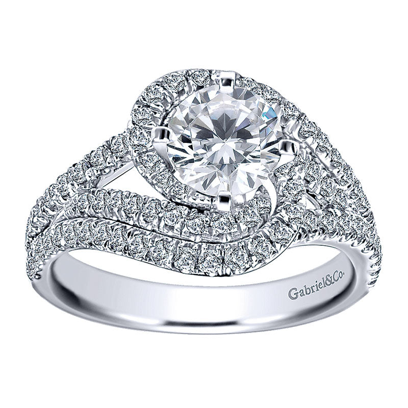 Engagement Ring 14k White Gold Diamond Halo
