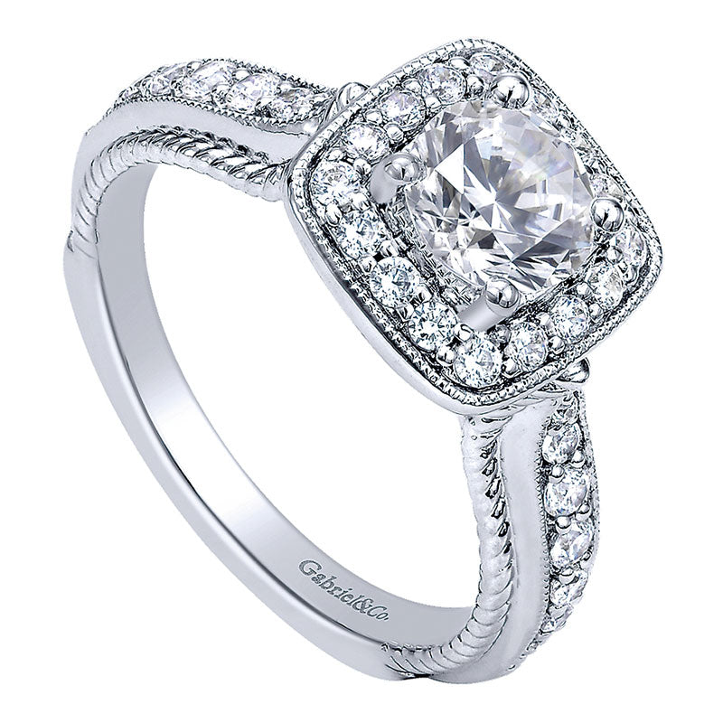 Engagement Ring 14k White Gold Diamond Halo