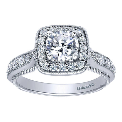 Engagement Ring 14k White Gold Diamond Halo