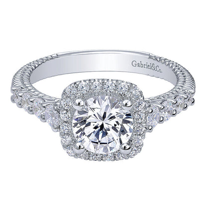 Engagement Ring 14k White Gold Diamond Halo