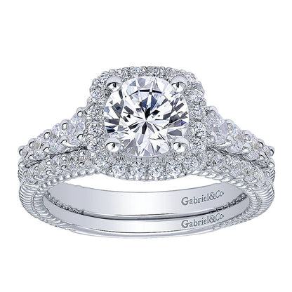Engagement Ring 14k White Gold Diamond Halo