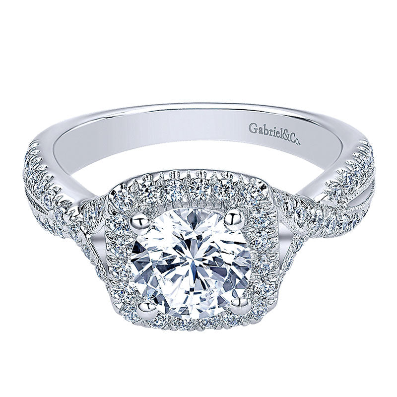 Engagement Ring 14k White Gold Diamond Halo