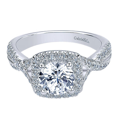 Engagement Ring 14k White Gold Diamond Halo