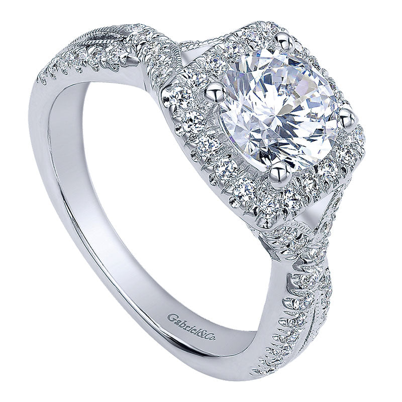 Engagement Ring 14k White Gold Diamond Halo