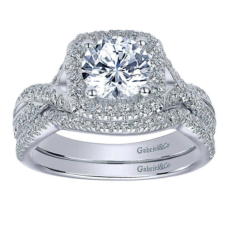 Engagement Ring 14k White Gold Diamond Halo