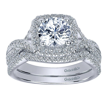 Engagement Ring 14k White Gold Diamond Halo