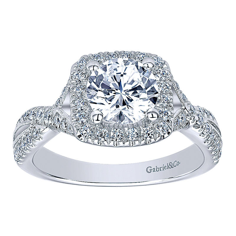 Engagement Ring 14k White Gold Diamond Halo