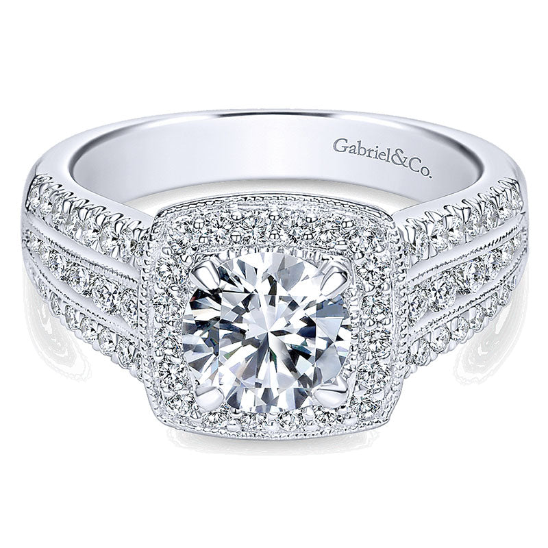 14K White Gold Diamond Halo 14K White Gold Engagement Ring ER10180W44Jj
