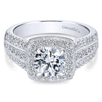 14K White Gold Diamond Halo 14K White Gold Engagement Ring ER10180W44Jj