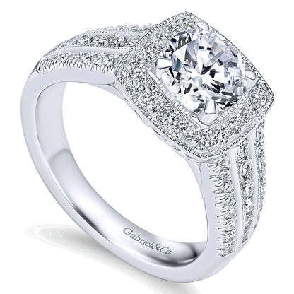 14K White Gold Diamond Halo 14K White Gold Engagement Ring ER10180W44Jj