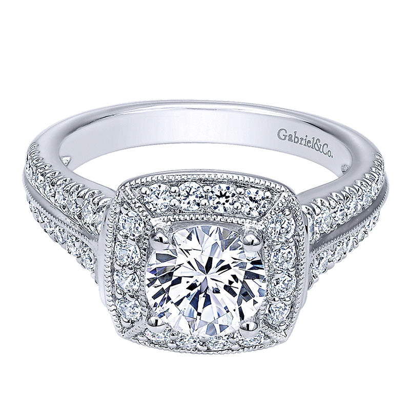 Engagement Ring 14k White Gold Diamond Halo