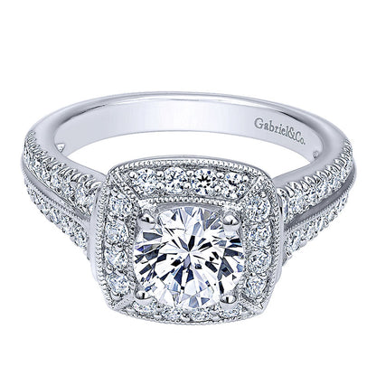 Engagement Ring 14k White Gold Diamond Halo