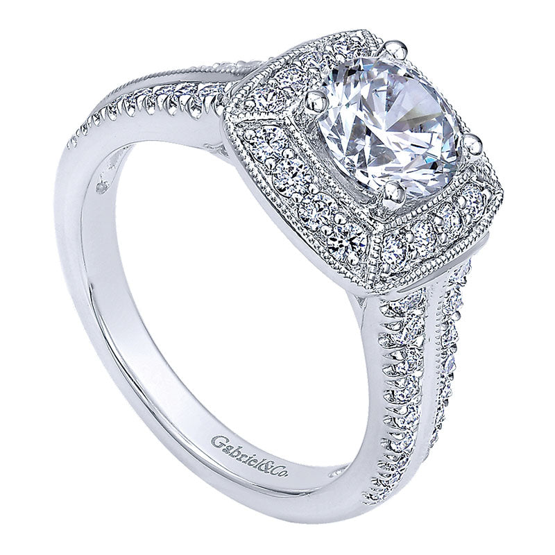 Engagement Ring 14k White Gold Diamond Halo