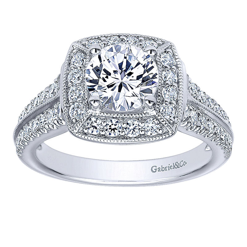 Engagement Ring 14k White Gold Diamond Halo