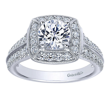 Engagement Ring 14k White Gold Diamond Halo