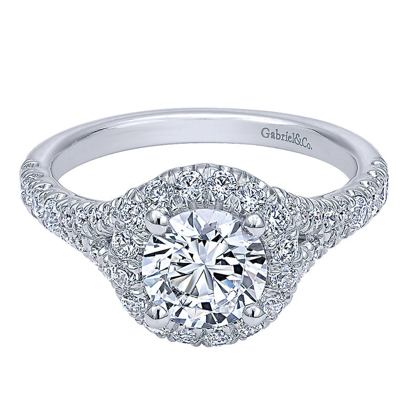 Engagement Ring 14k White Gold Diamond Halo
