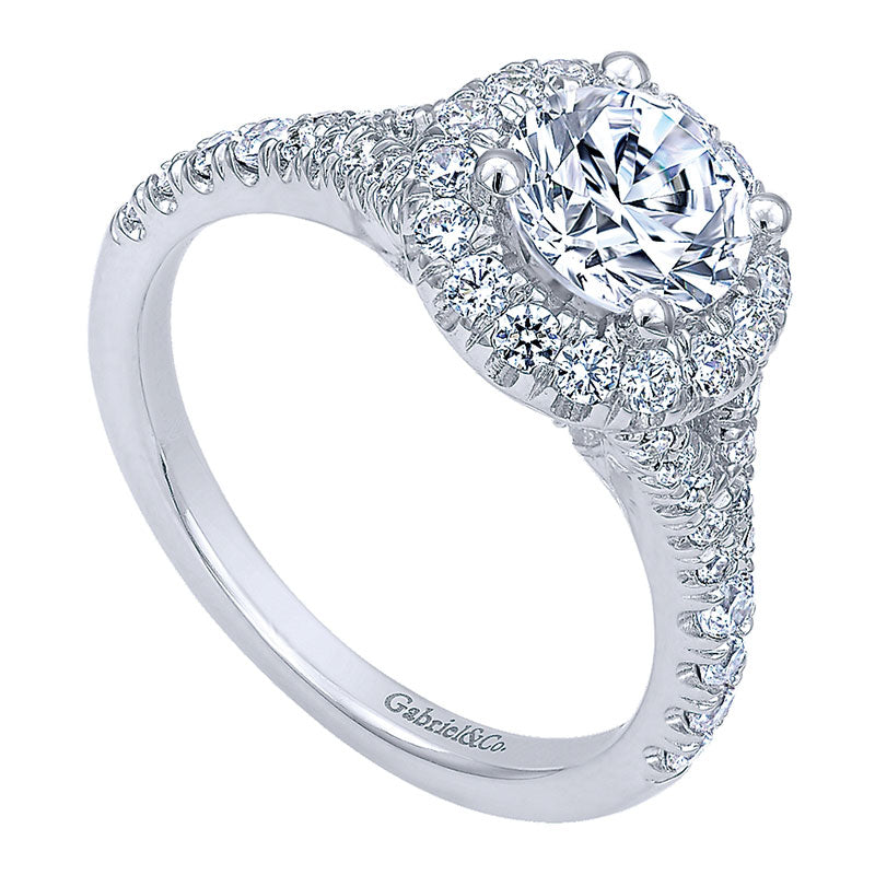 Engagement Ring 14k White Gold Diamond Halo