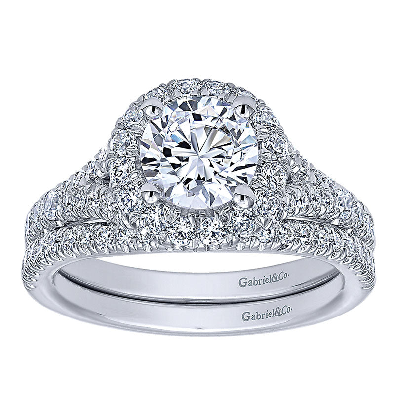 Engagement Ring 14k White Gold Diamond Halo