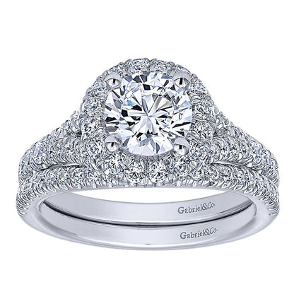 Engagement Ring 14k White Gold Diamond Halo