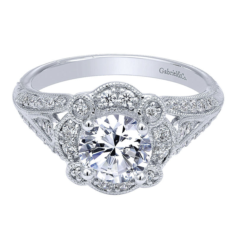Engagement Ring 14k White Gold Diamond Halo