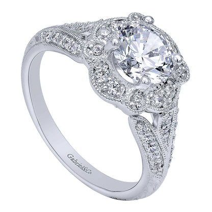Engagement Ring 14k White Gold Diamond Halo