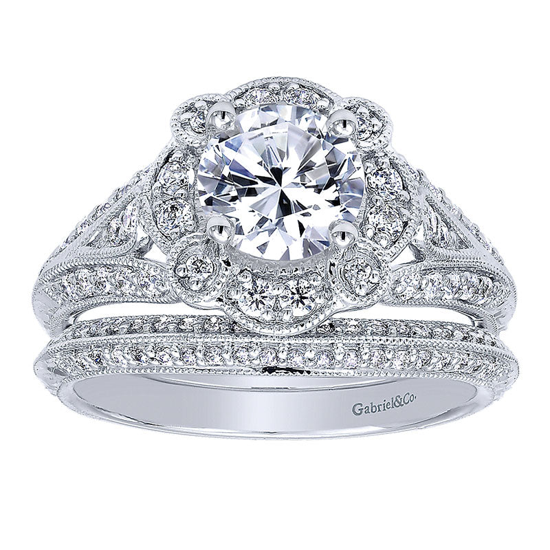 Engagement Ring 14k White Gold Diamond Halo