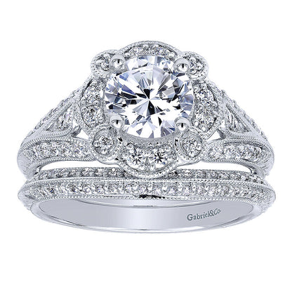 Engagement Ring 14k White Gold Diamond Halo