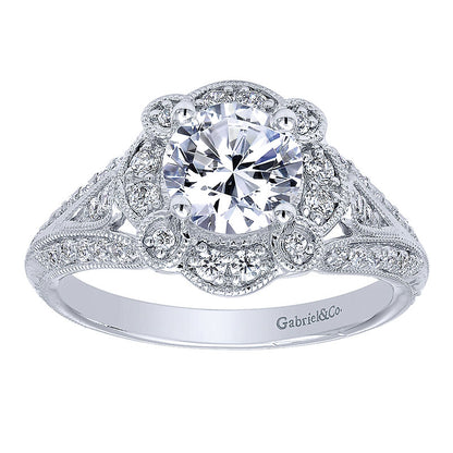 Engagement Ring 14k White Gold Diamond Halo