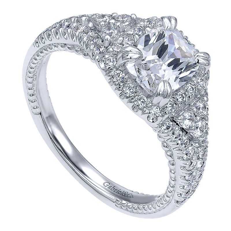 Engagement Ring 14k White Gold Diamond Halo