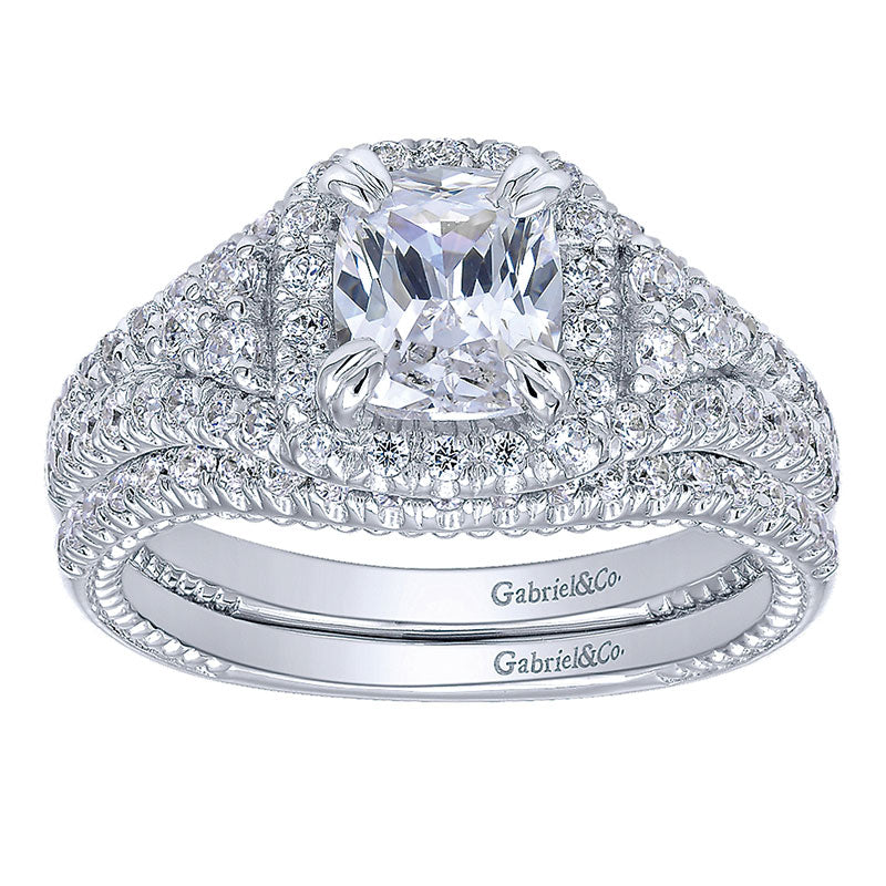 Engagement Ring 14k White Gold Diamond Halo