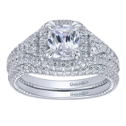 Engagement Ring 14k White Gold Diamond Halo