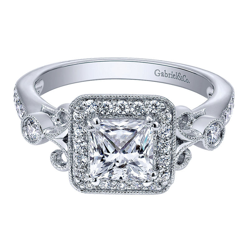 Engagement Ring 14k White Gold Diamond Halo