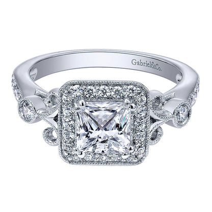 Engagement Ring 14k White Gold Diamond Halo