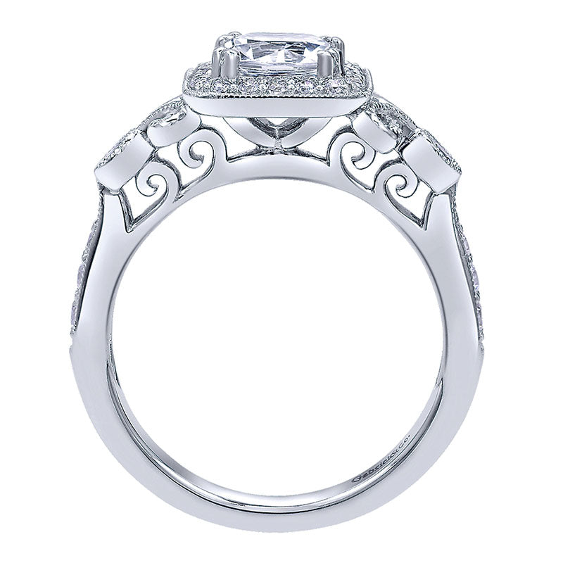 Engagement Ring 14k White Gold Diamond Halo