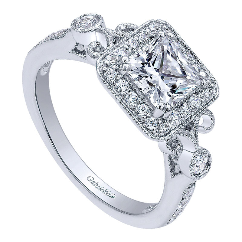 Engagement Ring 14k White Gold Diamond Halo