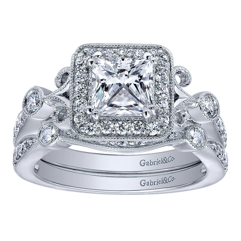 Engagement Ring 14k White Gold Diamond Halo