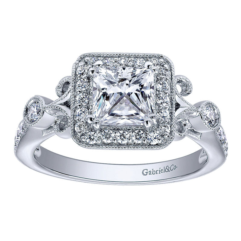 Engagement Ring 14k White Gold Diamond Halo