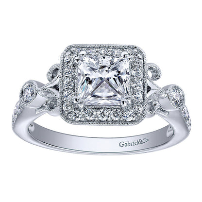 Engagement Ring 14k White Gold Diamond Halo