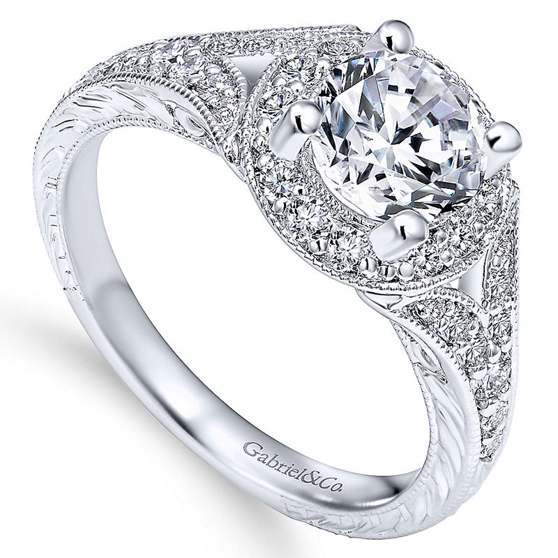 14K White Gold Diamond Halo 14K White Gold Engagement Ring ER11599R4W44Jj