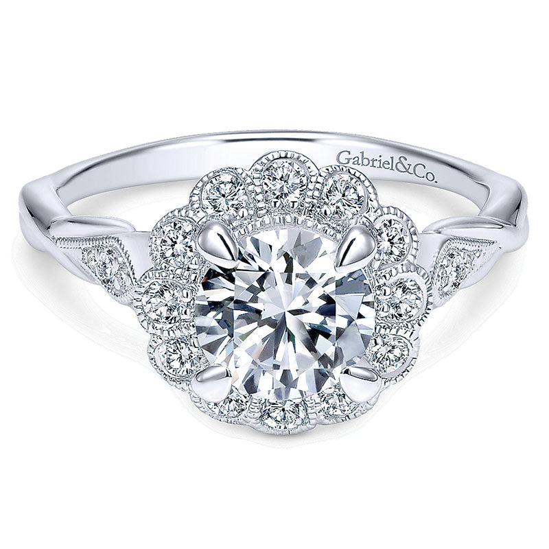 14K White Gold Diamond Halo 14K White Gold Engagement Ring ER11799R4W44Jj