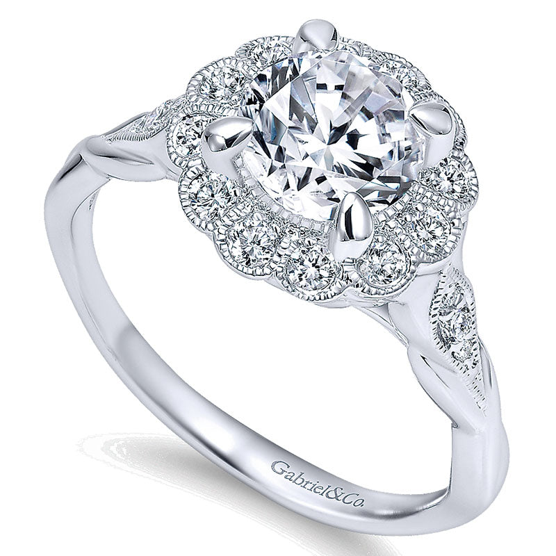 14K White Gold Diamond Halo 14K White Gold Engagement Ring ER11799R4W44Jj